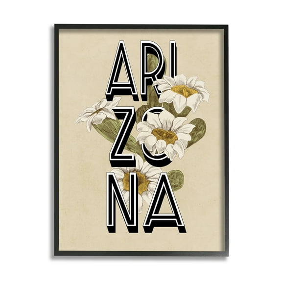 Stupell Industries Arizona State Flower Saguaro Blossom Typography Design Graphic Art Black Framed Art Print Wall Art, Design by Daphne Polselli