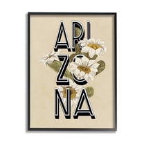 Stupell Industries Arizona State Flower Saguaro Blossom Typography Design Graphic Art Black Framed Art Print Wall Art, Design by Daphne Polselli