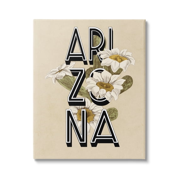 Stupell Industries Arizona State Flower Saguaro Blossom Typography Design Graphic Art Gallery Wrapped Canvas Print Wall Art, Design by Daphne Polselli