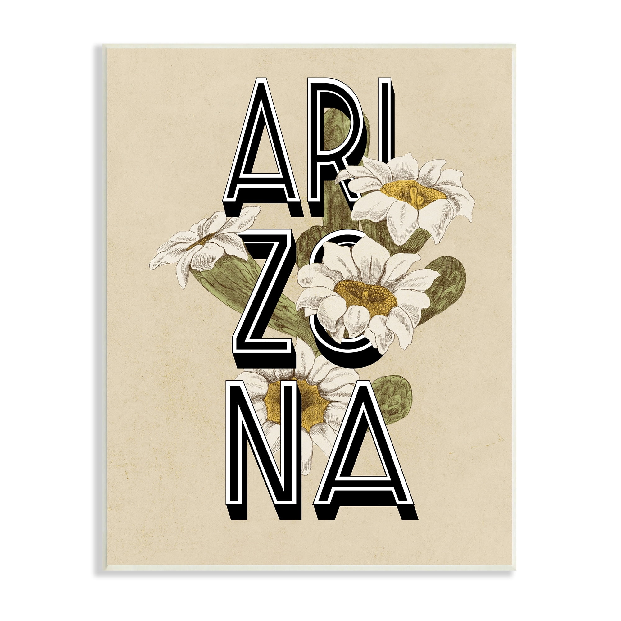 Stupell Industries Arizona State Flower Saguaro Blossom Typography Design Graphic Art Unframed Art Print Wall Art, Design by Daphne Polselli