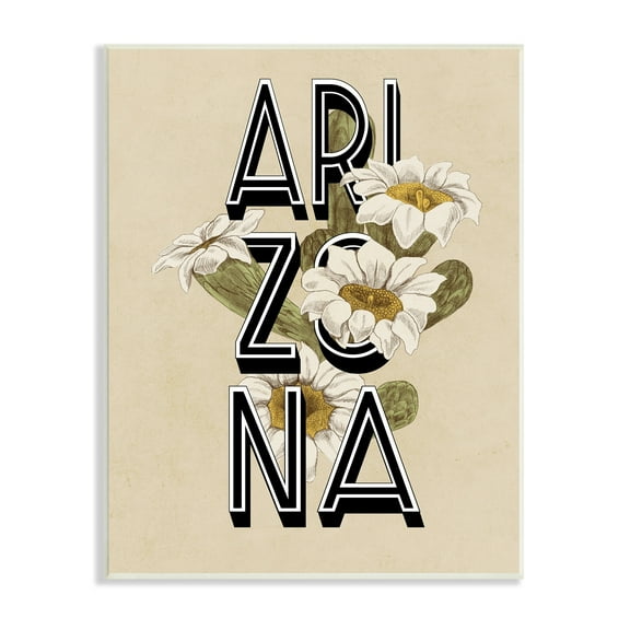 Stupell Industries Arizona State Flower Saguaro Blossom Typography Design Graphic Art Unframed Art Print Wall Art, Design by Daphne Polselli