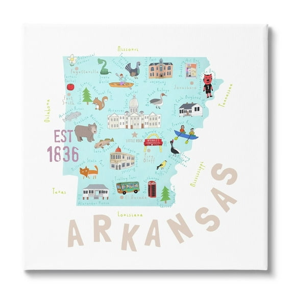 Stupell Industries Arkansas Landmark Doodles Map Travel & Places Painting Gallery Wrapped Canvas Print Wall Art