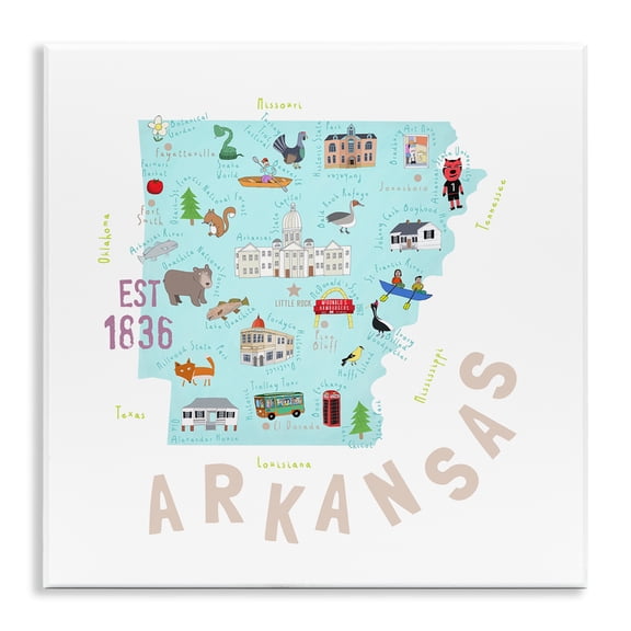 Stupell Industries Traditional Arkansas Landmark Doodles Map Wall Plaque Art, 12 x 12, by Carla Daly