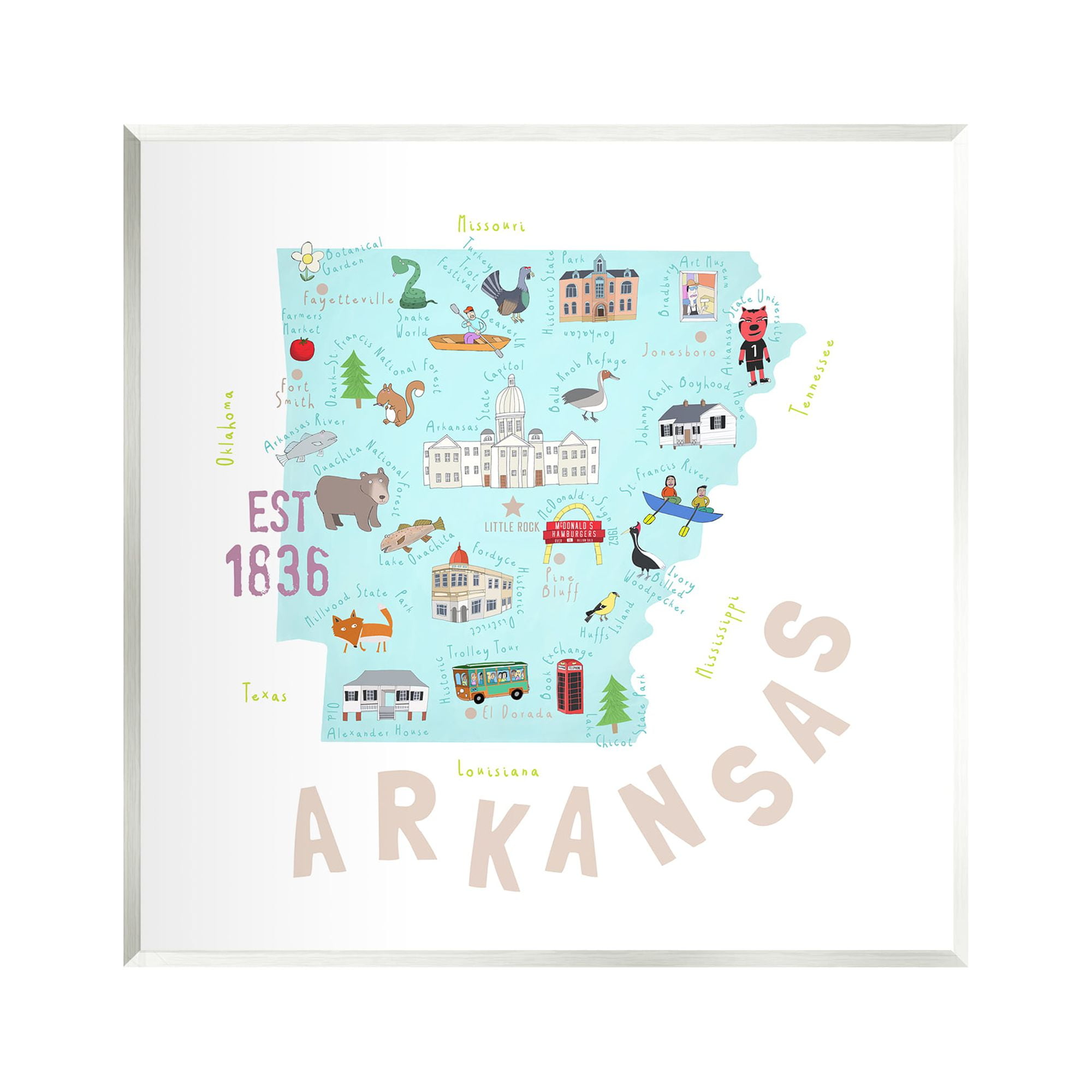 Stupell Industries Arkansas Landmark Doodles Map Travel & Places Painting Unframed Art Print Wall Art
