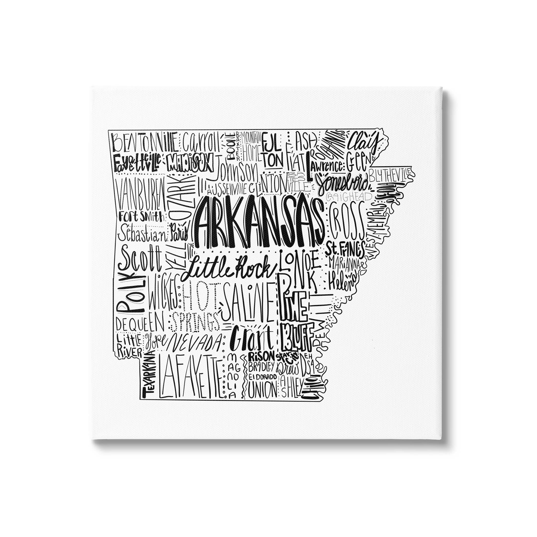 Stupell Industries Arkansas State Typography Cities Map Graphic Art Gallery Wrapped Canvas Print Wall Art, Design by The Saturday Evening Post