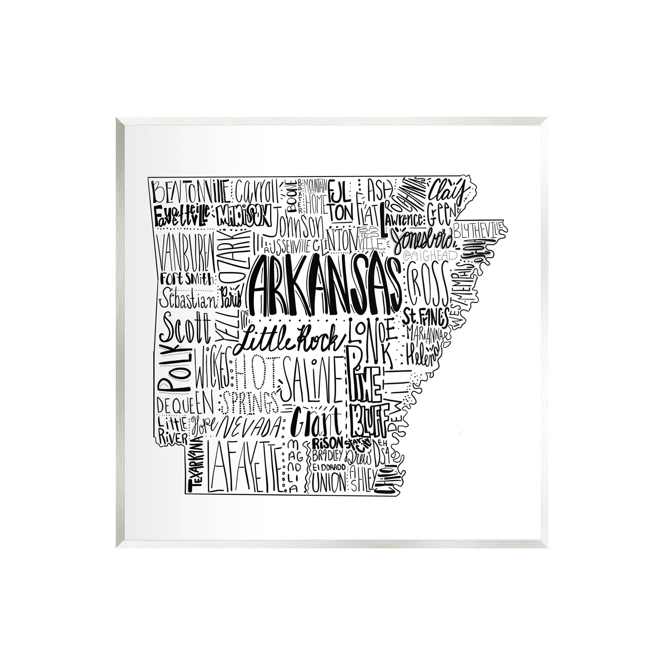 Stupell Industries Arkansas State Typography Cities Map Graphic Art Unframed Art Print Wall Art, Design by The Saturday Evening Post
