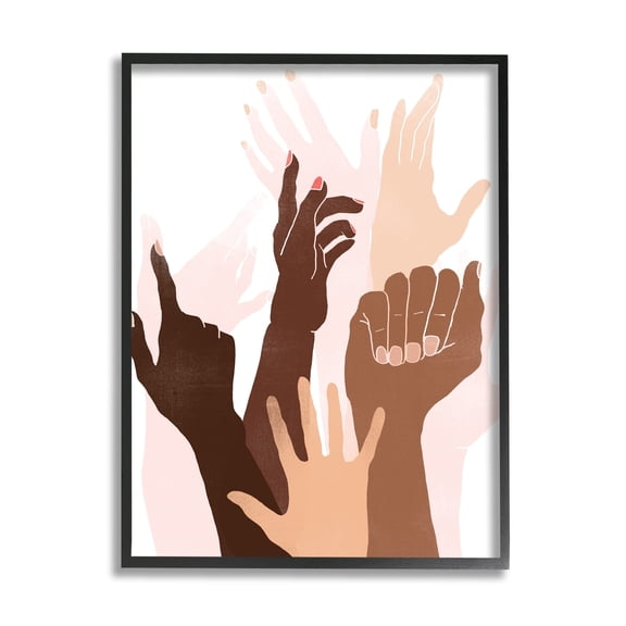 Stupell Industries Arms Reaching and Rising Diverse Hand Gestures Novelty Painting Black Framed Art Print Wall Art, 11 x 14