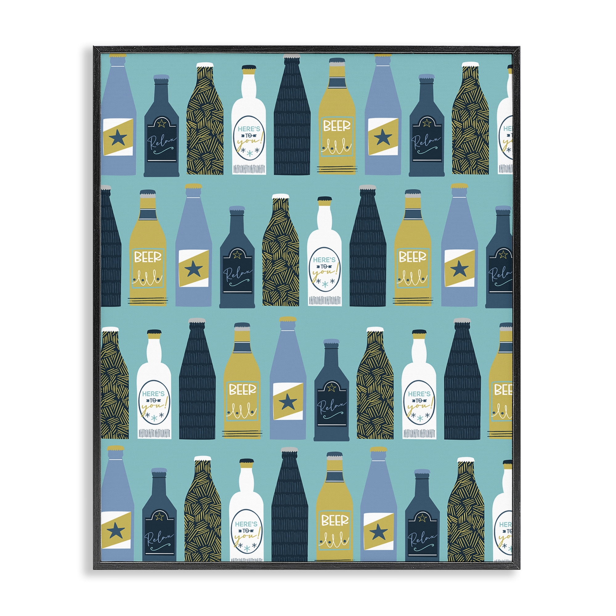 Stupell Industries Arranged Beer Bottles Food & Beverage Painting Black Framed Art Print Wall Art, 24 x 30