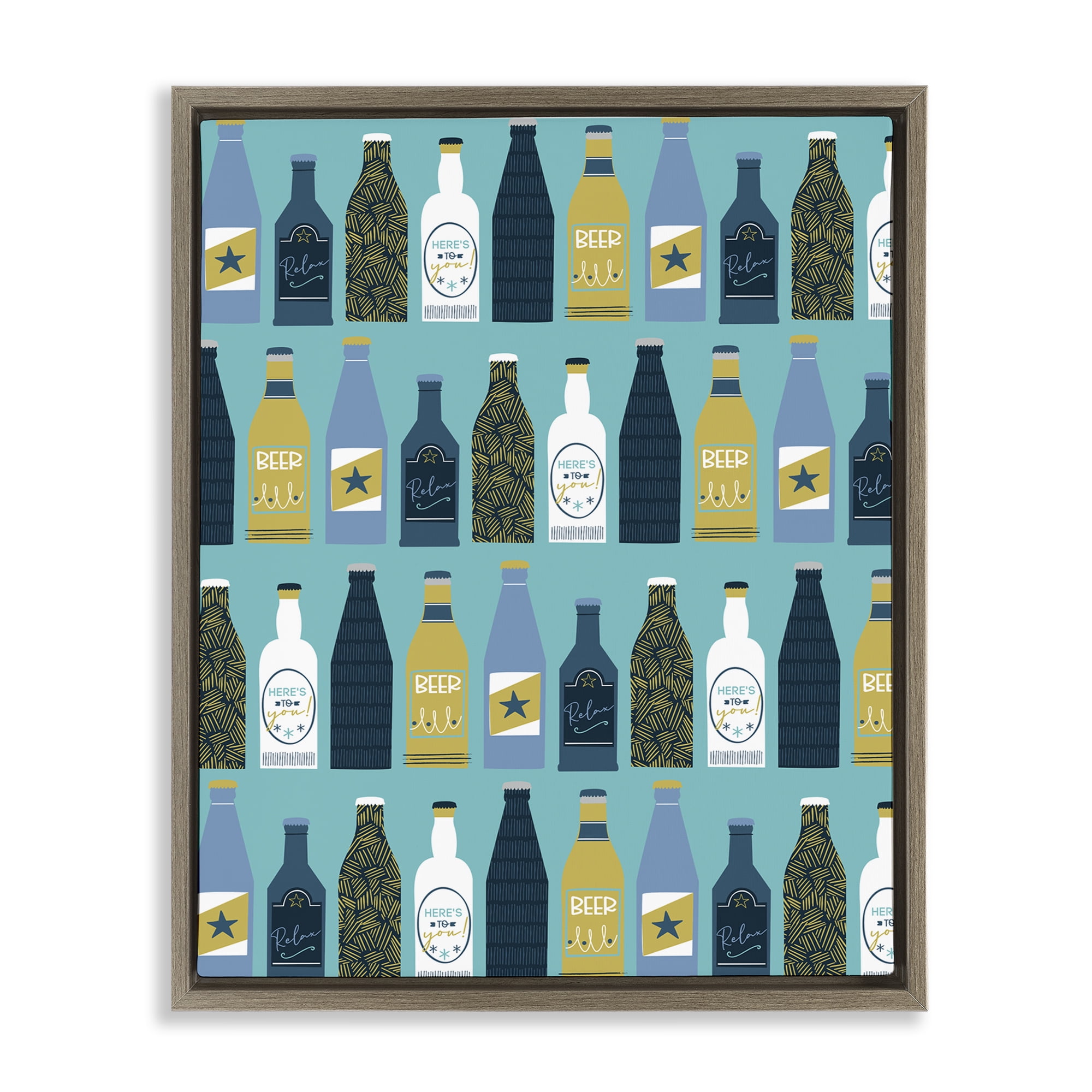 Stupell Industries Arranged Beer Bottles Food & Beverage Painting Brown Floater Framed Canvas Art Print Wall Art, 25 x 31