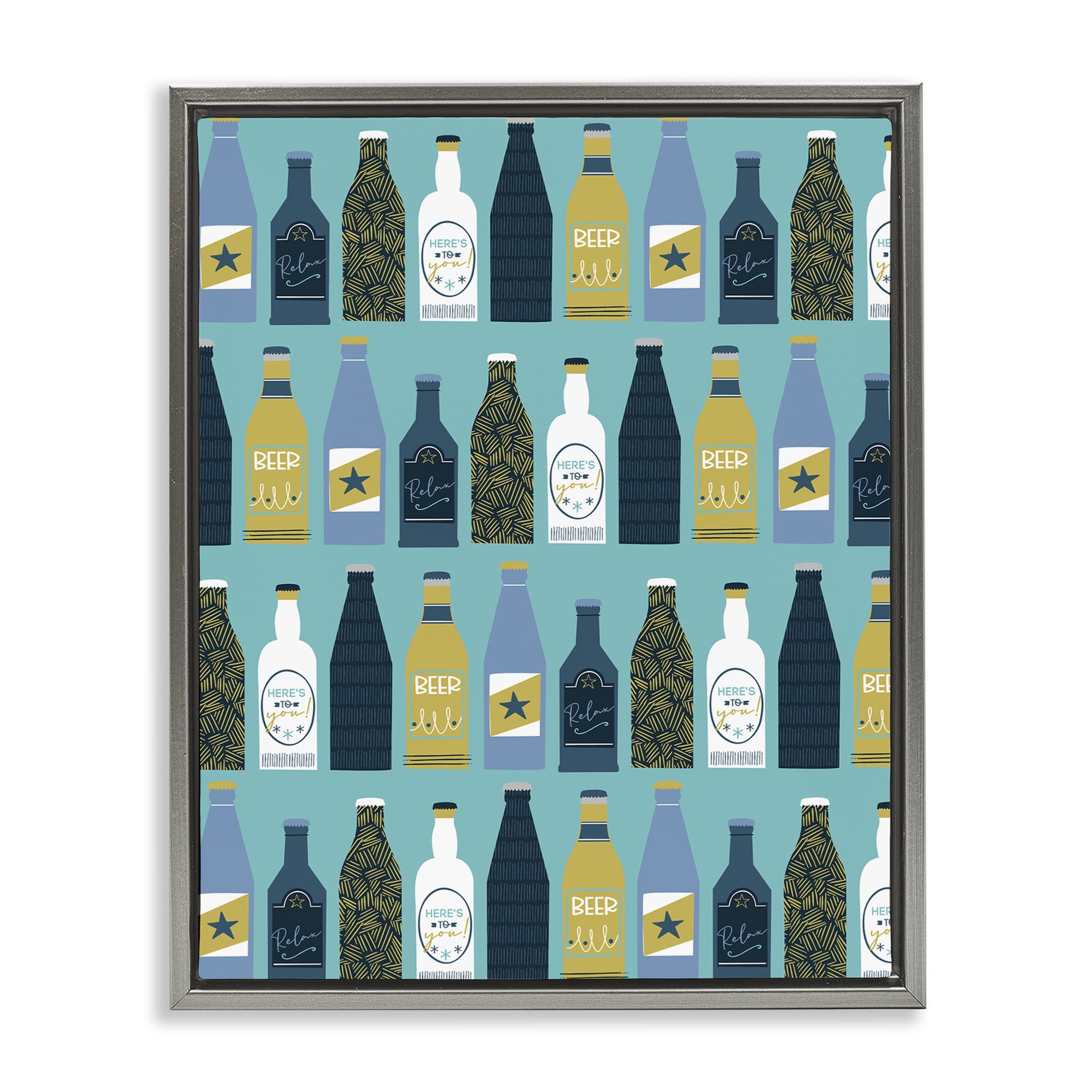 Stupell Industries Arranged Beer Bottles Food & Beverage Painting Gray Floater Framed Canvas Art Print Wall Art, 17 x 21