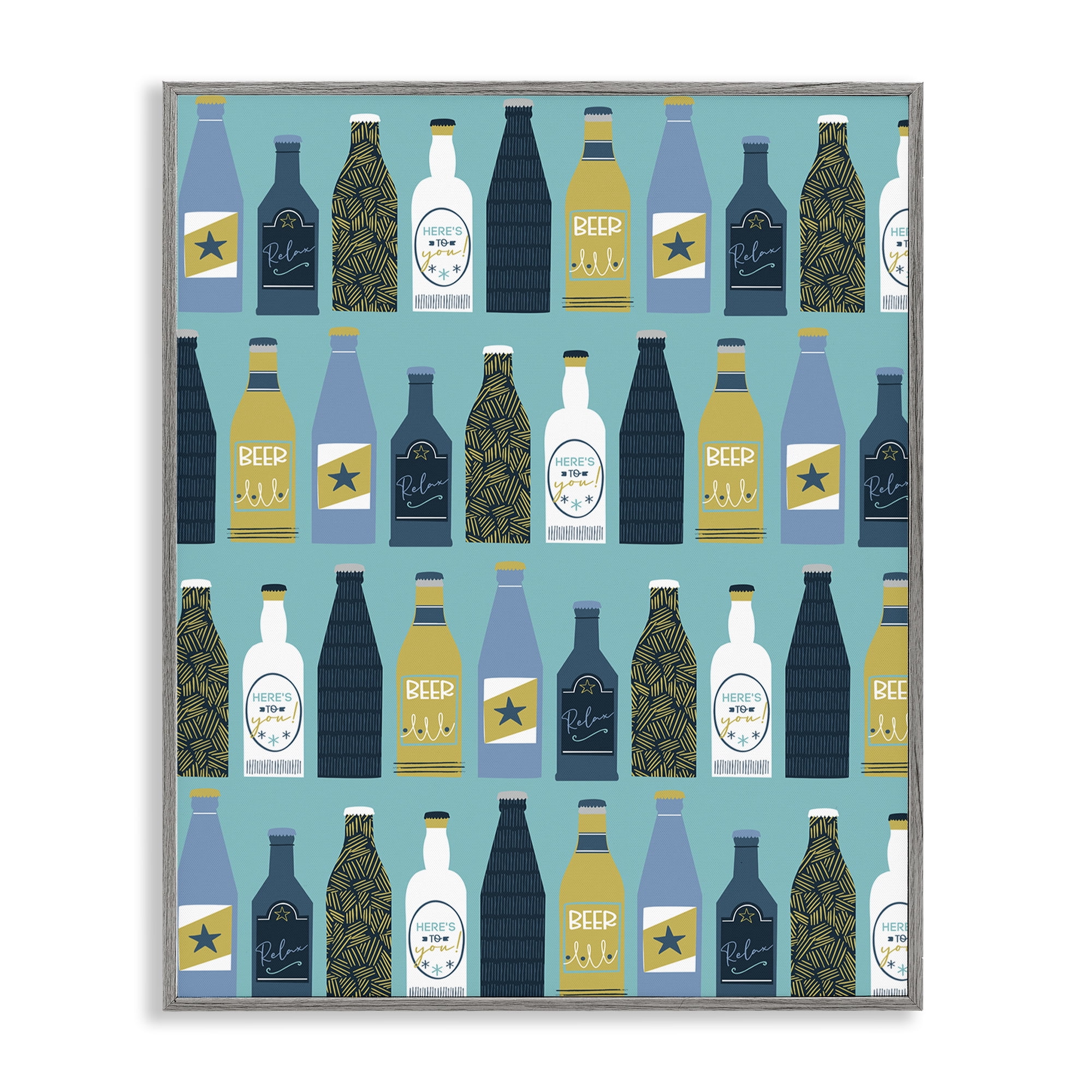 Stupell Industries Arranged Beer Bottles Food & Beverage Painting Gray Framed Art Print Wall Art, 11 x 14
