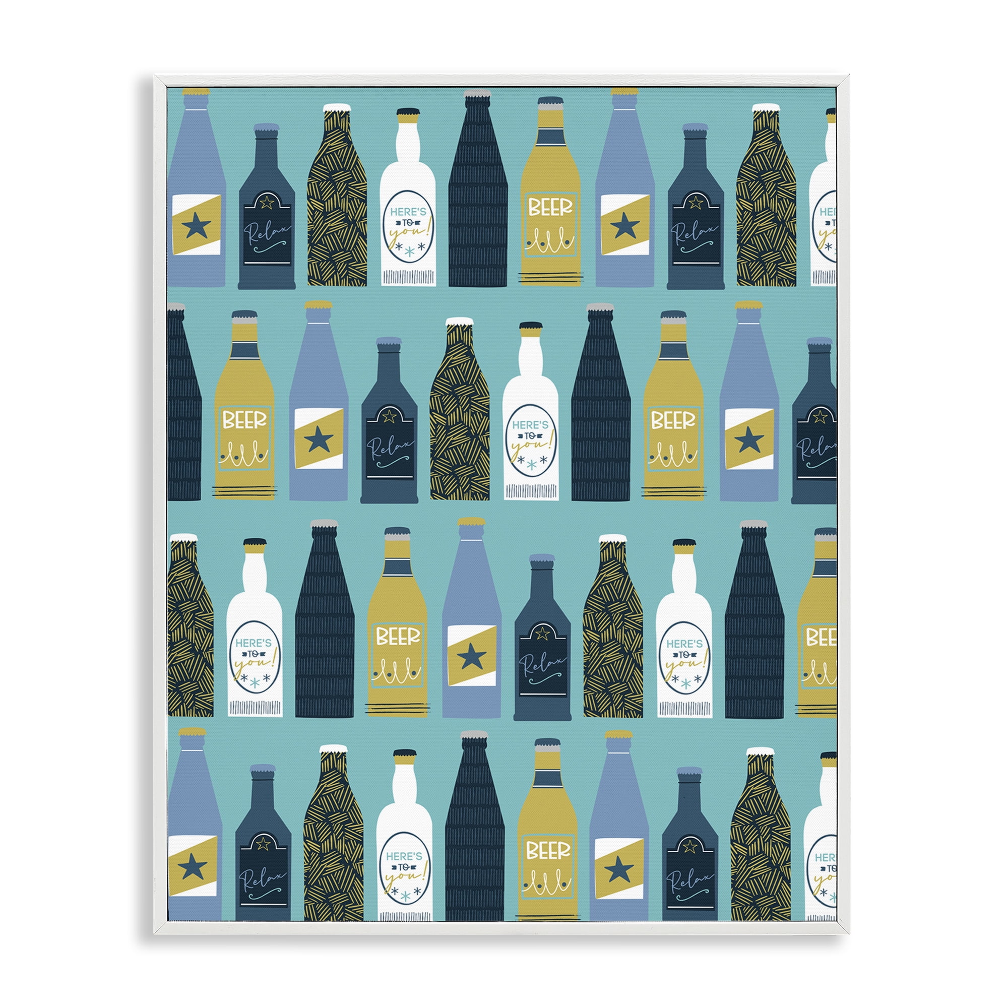 Stupell Industries Arranged Beer Bottles Food & Beverage Painting White Framed Art Print Wall Art, 16 x 20