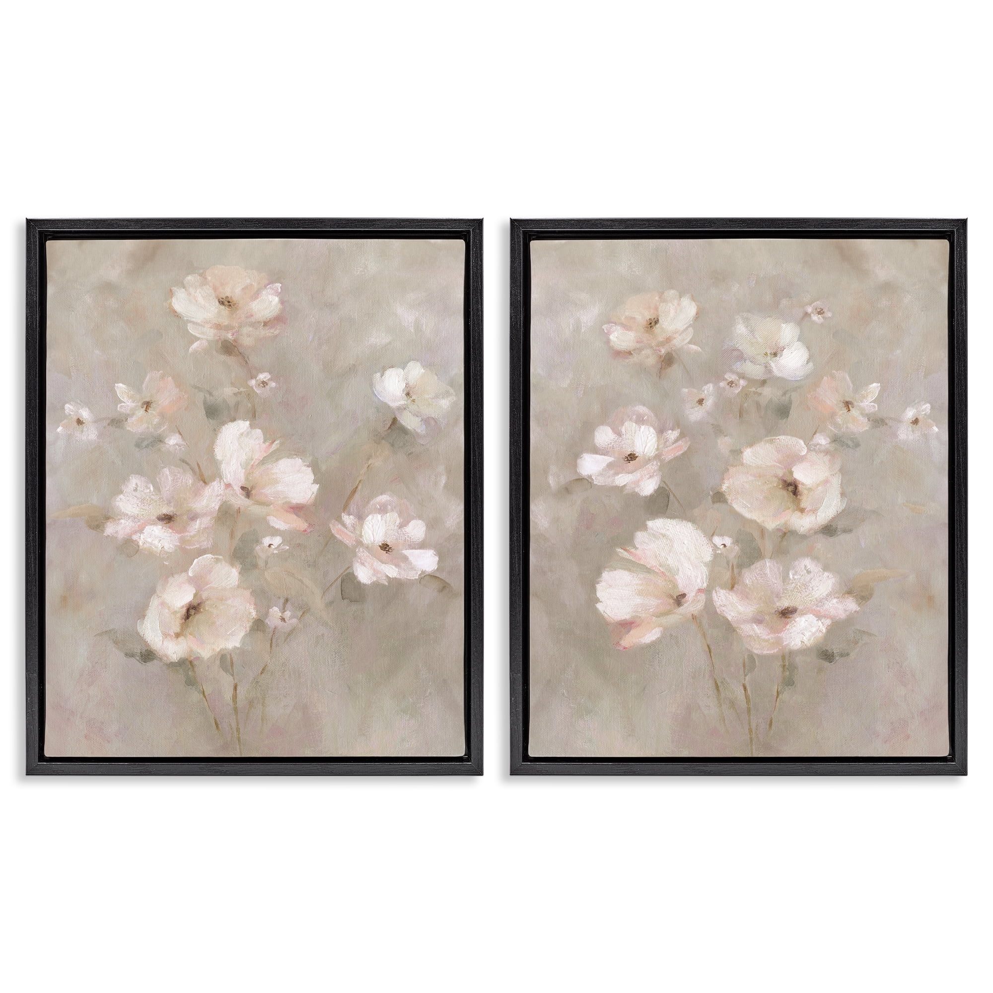 Stupell Industries Arranged Blush Blossoms 2 Piece Black Framed Floater Canvas Set, design by Carol Robinson