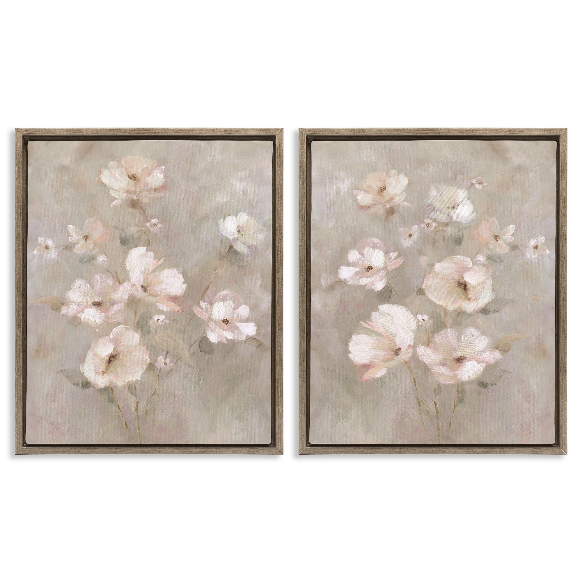 Stupell Industries Arranged Blush Blossoms 2 Piece Brown Framed Floater Canvas Set, design by Carol Robinson