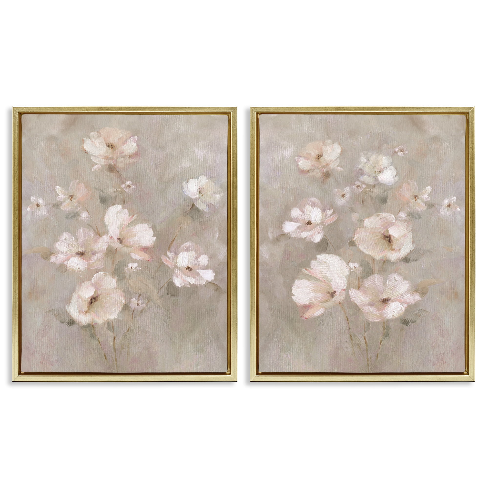 Stupell Industries Arranged Blush Blossoms 2 Piece Gold Framed Floater Canvas Set, design by Carol Robinson