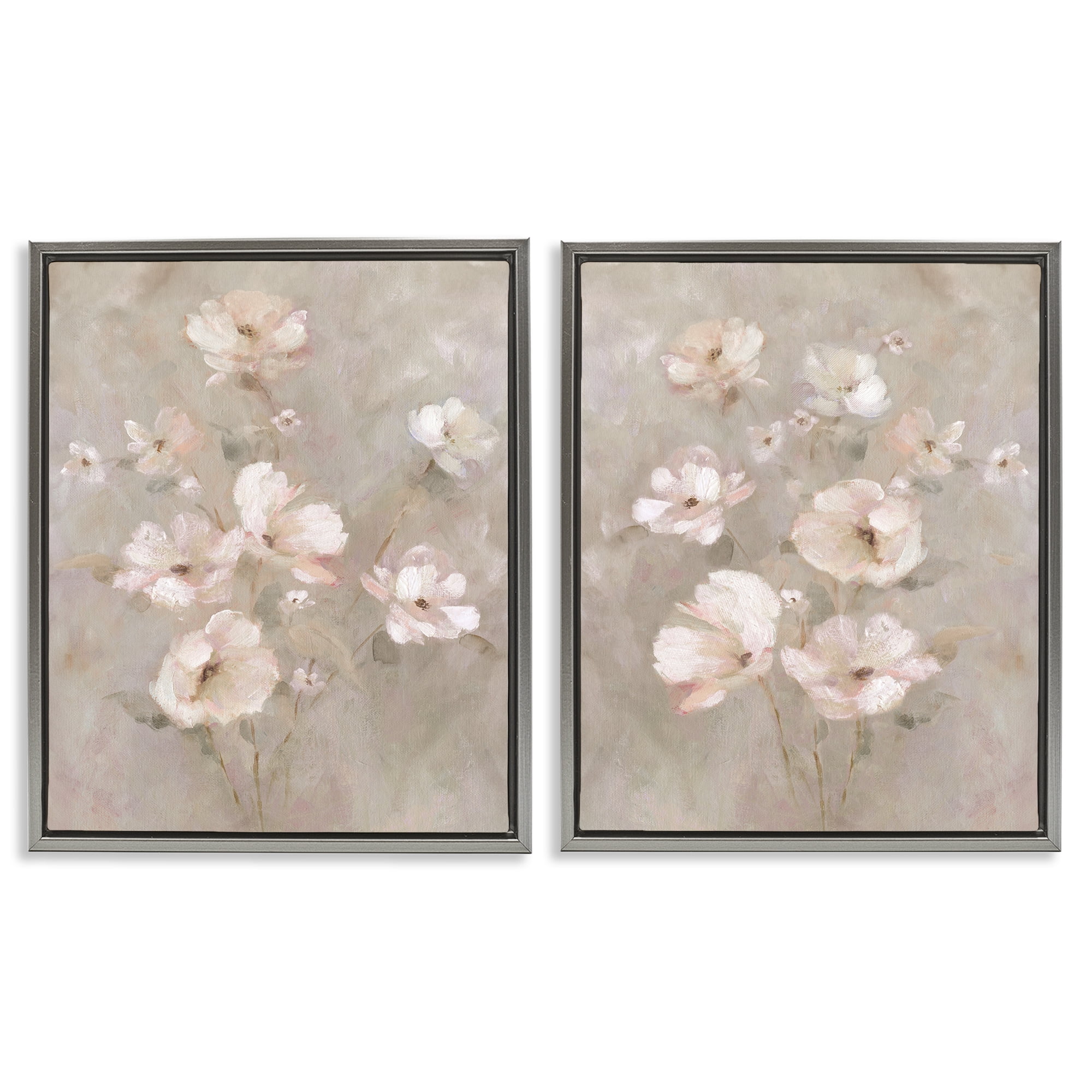 Stupell Industries Arranged Blush Blossoms 2 Piece Gray Framed Floater Canvas Set, design by Carol Robinson