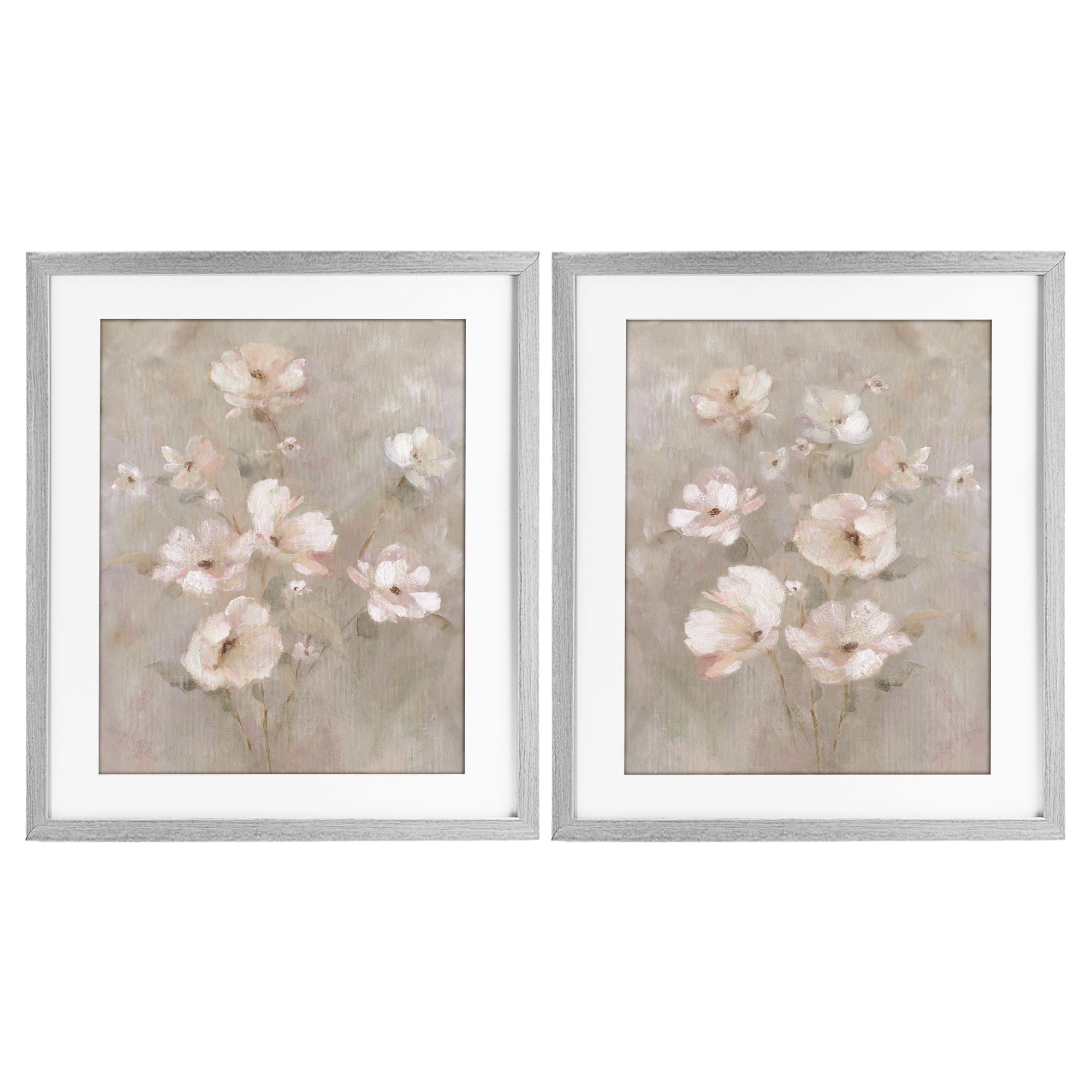 Stupell Industries Arranged Blush Blossoms 2 Piece Gray Framed Print Under Glass Set, design by Carol Robinson
