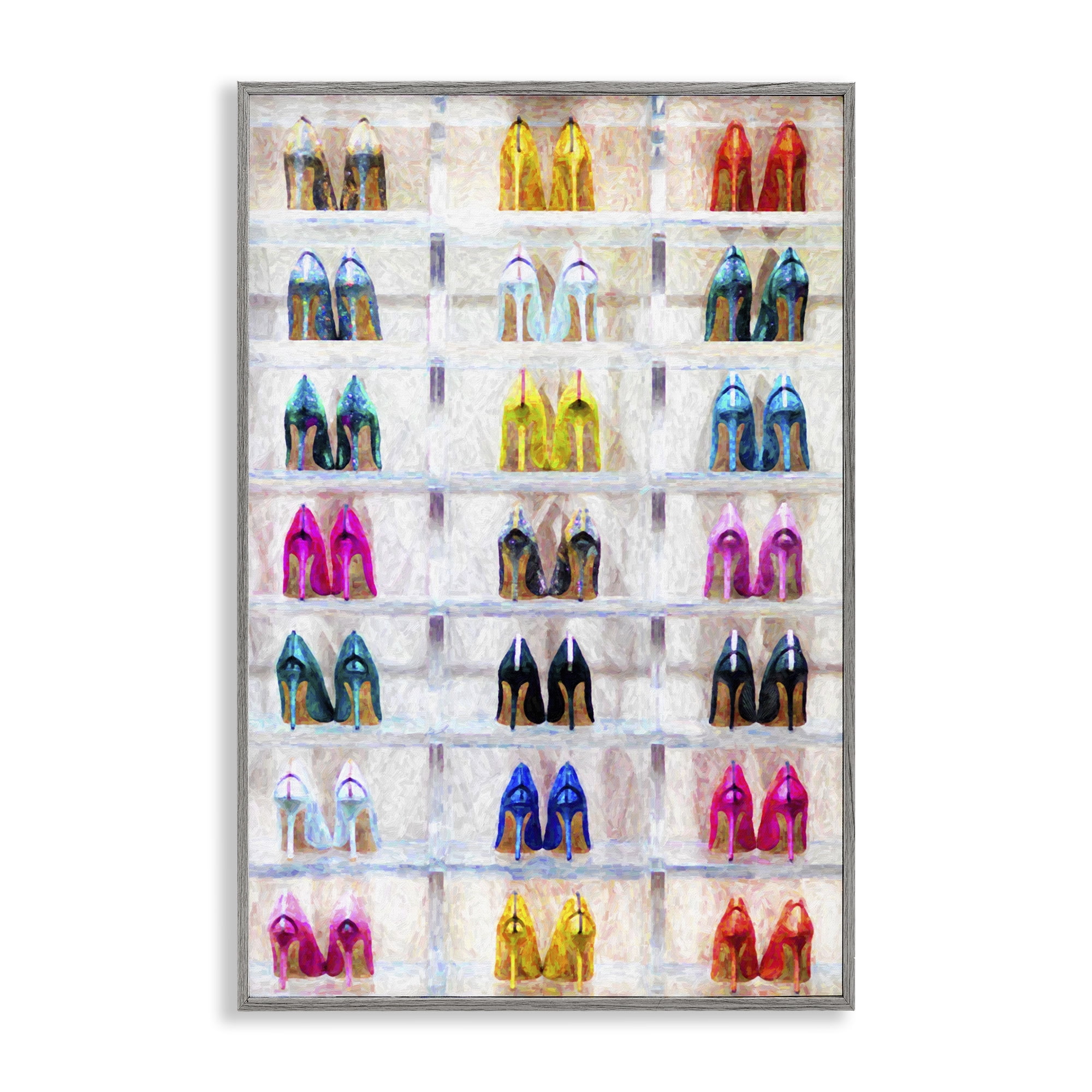 Stupell Industries Arranged High Heels Fashion Painting Gray Framed Art Print Wall Art, 20 x 30