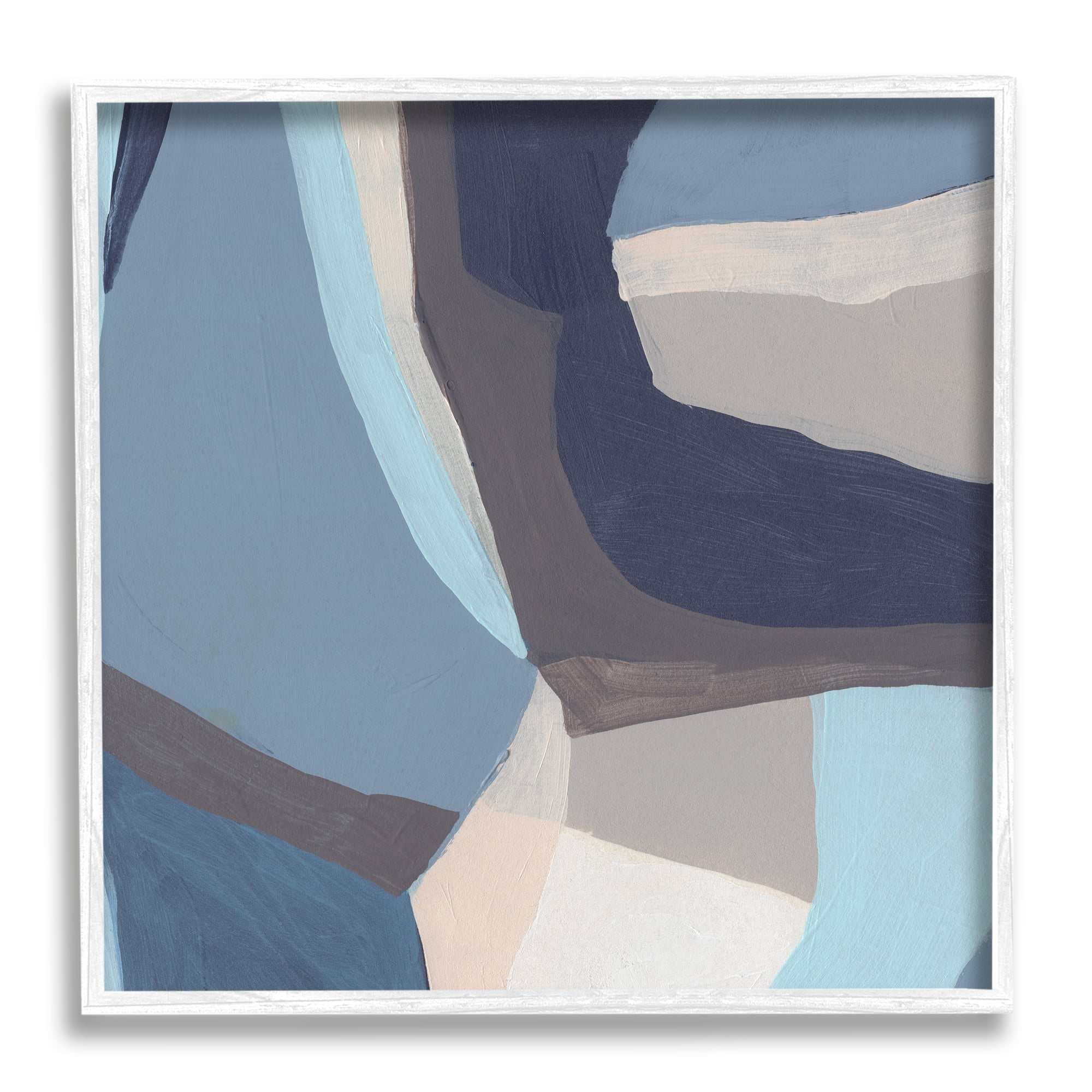 Stupell Industries Arrangement of Coastal Shapes Geometric Abstraction Blue Grey Abstract Painting White Framed Art Print Wall Art, 12 x 12