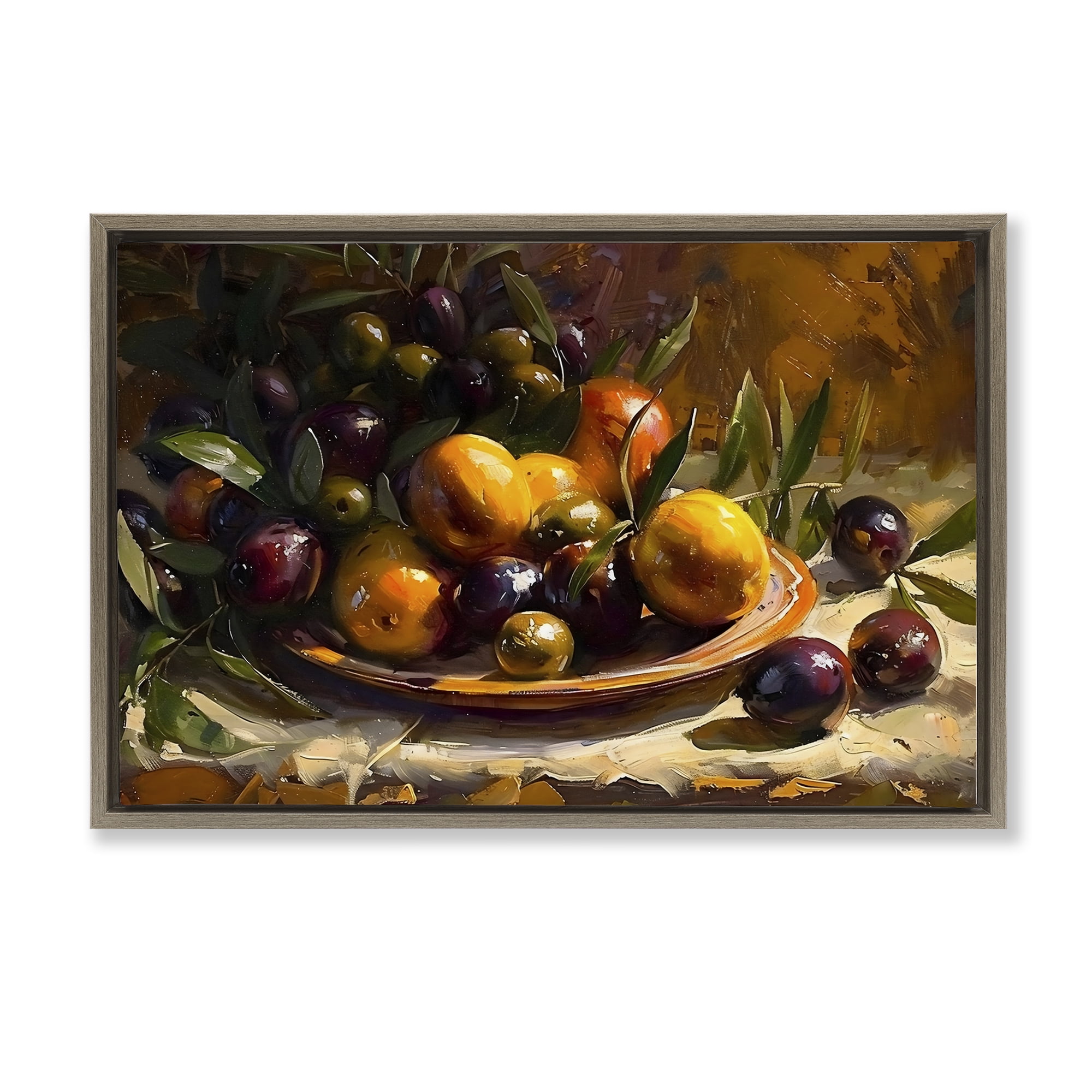 Stupell Industries Array of Olives & Citrus Brown Framed Floater Canvas Wall Art, design by Creative Studio