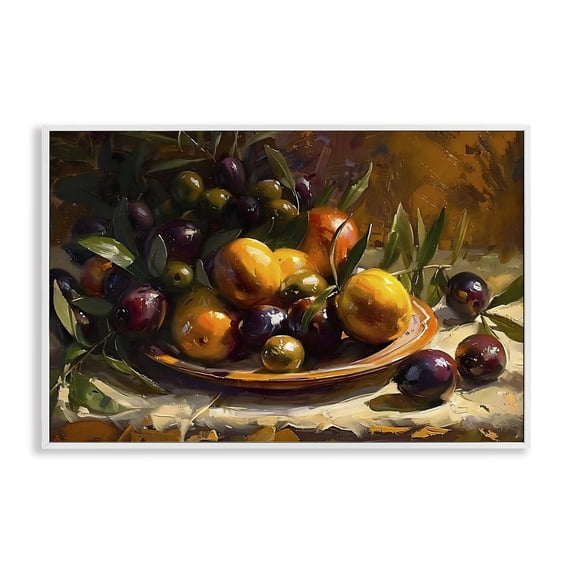 Stupell Industries Traditional Array of Olives & Citrus White Framed Giclee Art, 24 x 16, by Creative Studio