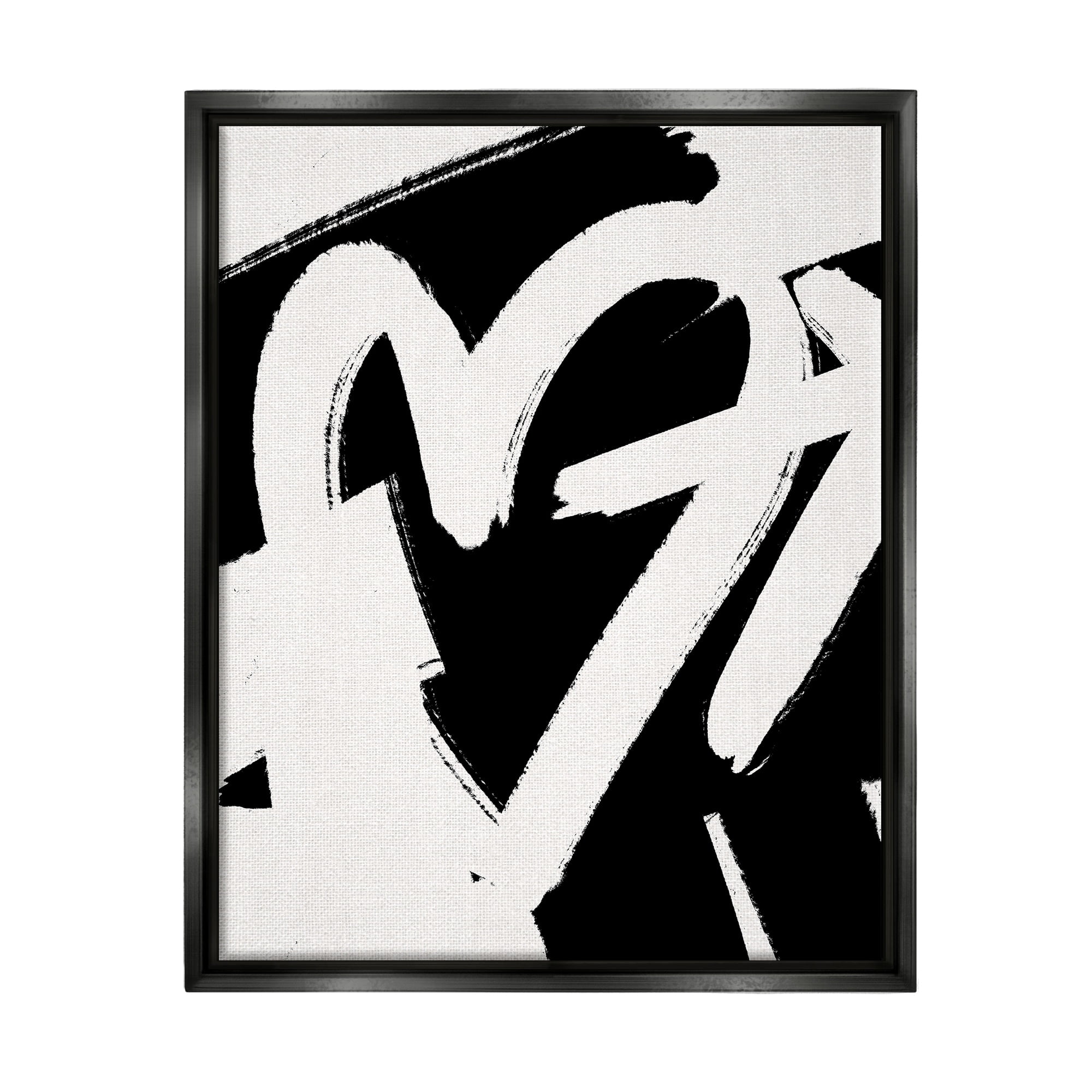 Stupell Industries Arrow Through Heart Black Contemporary Street Style Graphic Art Jet Black Floating Framed Canvas Print Wall Art, Design by Leah Straatsma