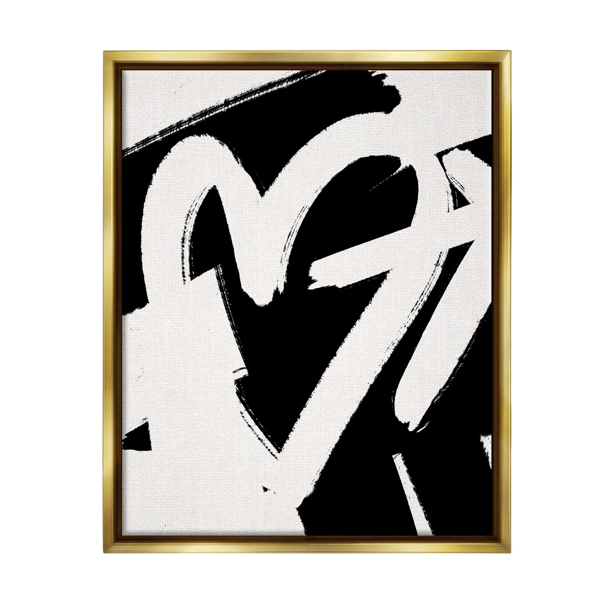 Stupell Industries Arrow Through Heart Black Contemporary Street Style Graphic Art Metallic Gold Floating Framed Canvas Print Wall Art, Design by Leah Straatsma