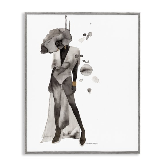 Stupell Industries Art Deco Abstract Woman Illustration Gray Framed Giclee Art, 11 x 14, by Simone Elum