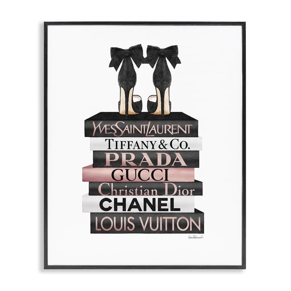 Stupell Industries Art Deco Black Heels on Tall Bookstack Black Framed Giclee Art, 24 x 30, by Amanda Greenwood