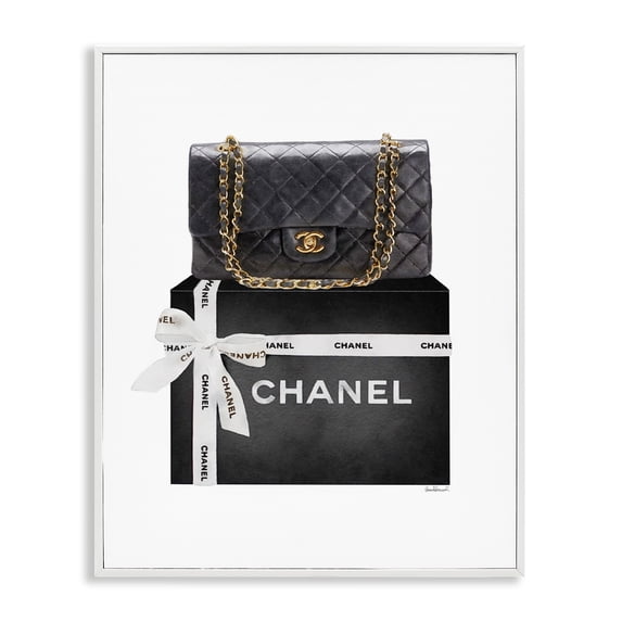 Stupell Industries Art Deco Black Quilted Purse on Bold Glam Bow Box White Framed Giclee Art, 11 x 14, by Amanda Greenwood