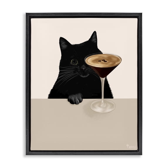 Stupell Industries Art Deco Cat & Espresso Martini Black Floating Frame Canvas Art, 17 x 21, by Tara Royle