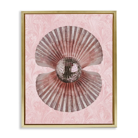 Stupell Industries Art Deco Disco Ball Clam Pearl Gold Floating Frame Canvas Art, 25 x 31, by Lil' Rue