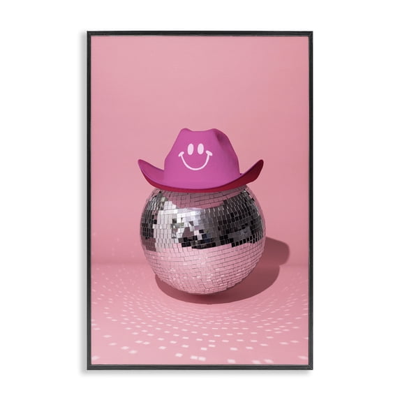 Stupell Industries Art Deco Disco Ball with Cowboy Hat Black Framed Giclee Art, 12 x 18, by LISH Creative