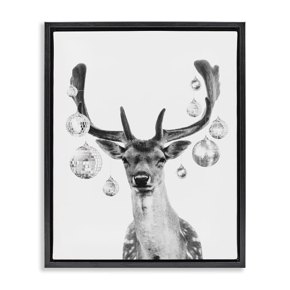 Stupell Industries Art Deco Disco Balls & Fawn Black Floating Frame Canvas Art, 25 x 31, by Victoria Barnes