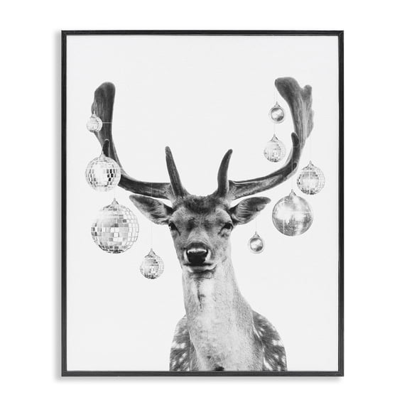 Stupell Industries Art Deco Disco Balls & Fawn Black Framed Giclee Art, 16 x 20, by Victoria Barnes
