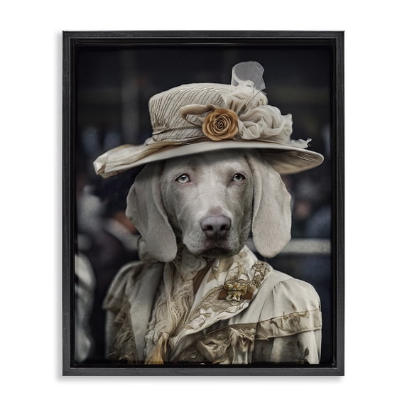 Stupell Industries Art Deco Dog with Floral Hat Black Floating Frame Canvas Art, 25 x 31, by Karen Burke