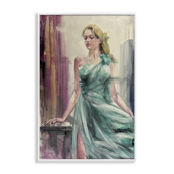 Stupell Industries Art Deco Elegant Blonde in Dress White Framed Giclee Art, 16 x 24, by Lucille Lee