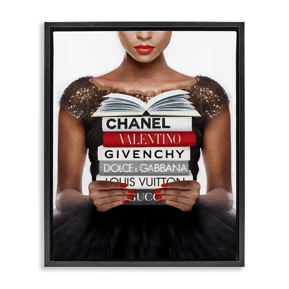Stupell Industries Art Deco Glam Girl & Books Black Floating Frame Canvas Art, 17 x 21, by Amanda Greenwood