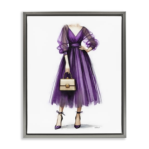 Stupell Industries Art Deco Glam Purple Gown Gray Floating Frame Canvas Art, 17 x 21, by Amanda Greenwood