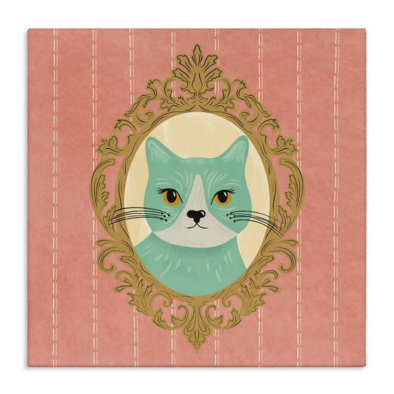 Stupell Industries Art Deco Green Cat Portrait Canvas Art, 36 x 36, by Carrie Cantwell