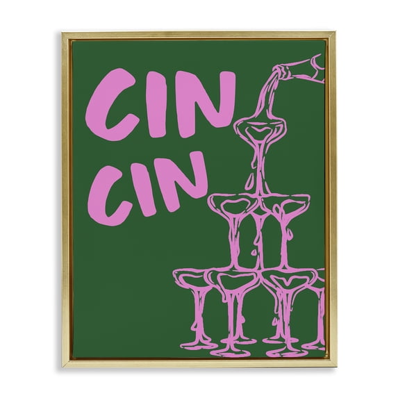 Stupell Industries Art Deco Green & Pink Cin Cin Gold Floating Frame Canvas Art, 17 x 21, by House of Lulu