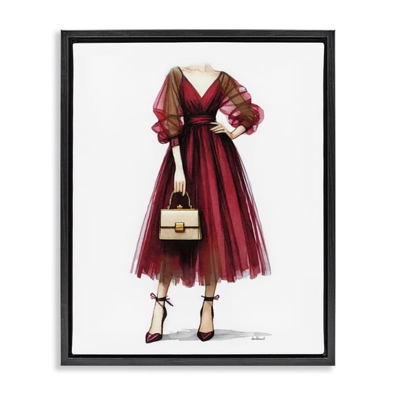 Stupell Industries Art Deco Maroon Fashion Gown Black Floating Frame Canvas Art, 25 x 31, by Amanda Greenwood