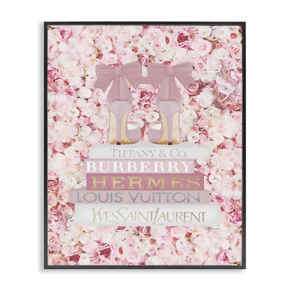Stupell Industries Art Deco Pink Heel Bookstack over Roses Black Framed Giclee Art, 11 x 14, by Amanda Greenwood