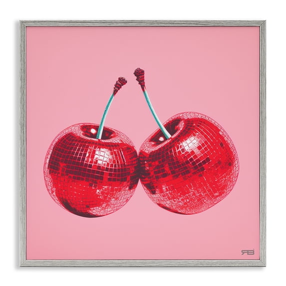 Stupell Industries Art Deco Red Patterned Cherries Gray Framed Giclee Art, 24 x 24, by RB