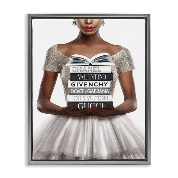 Stupell Industries Art Deco Trendy Girl with Books Gray Floating Frame Canvas Art, 17 x 21, by Amanda Greenwood