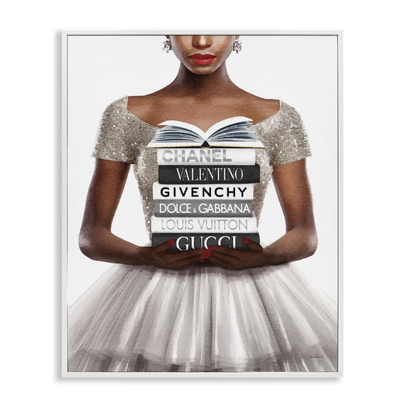 Stupell Industries Art Deco Trendy Girl with Books White Framed Giclee Art, 11 x 14, by Amanda Greenwood