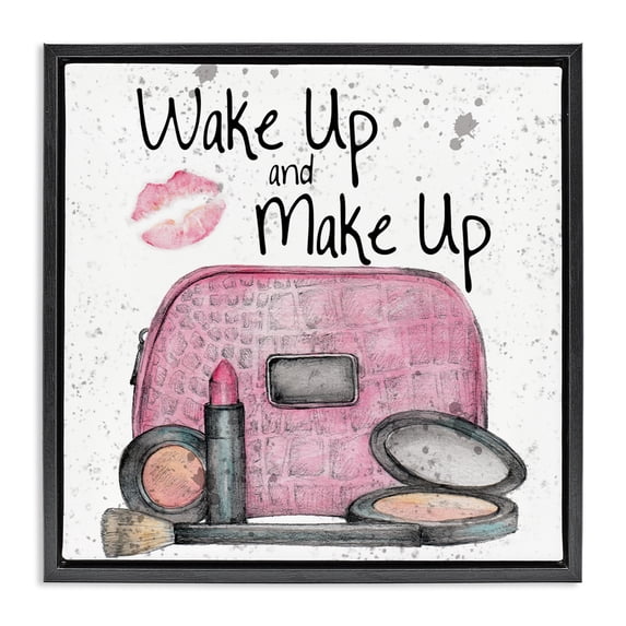 Stupell Industries Art Deco Wake Up Makeup Phrase Black Floating Frame Canvas Art, 25 x 25, by Levison Design