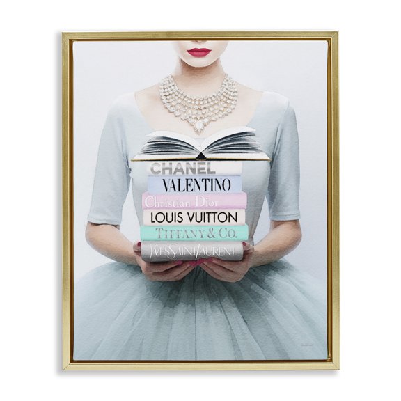 Stupell Industries Art Deco Woman with Glam Books Gold Floating Frame Canvas Art, 25 x 31, by Amanda Greenwood
