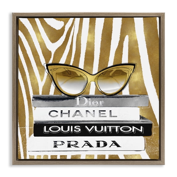 Stupell Industries Art Deco Zebra Stripes Fashion Books Brown Floating Frame Canvas Art, 18 x 18, by Madeline Blake
