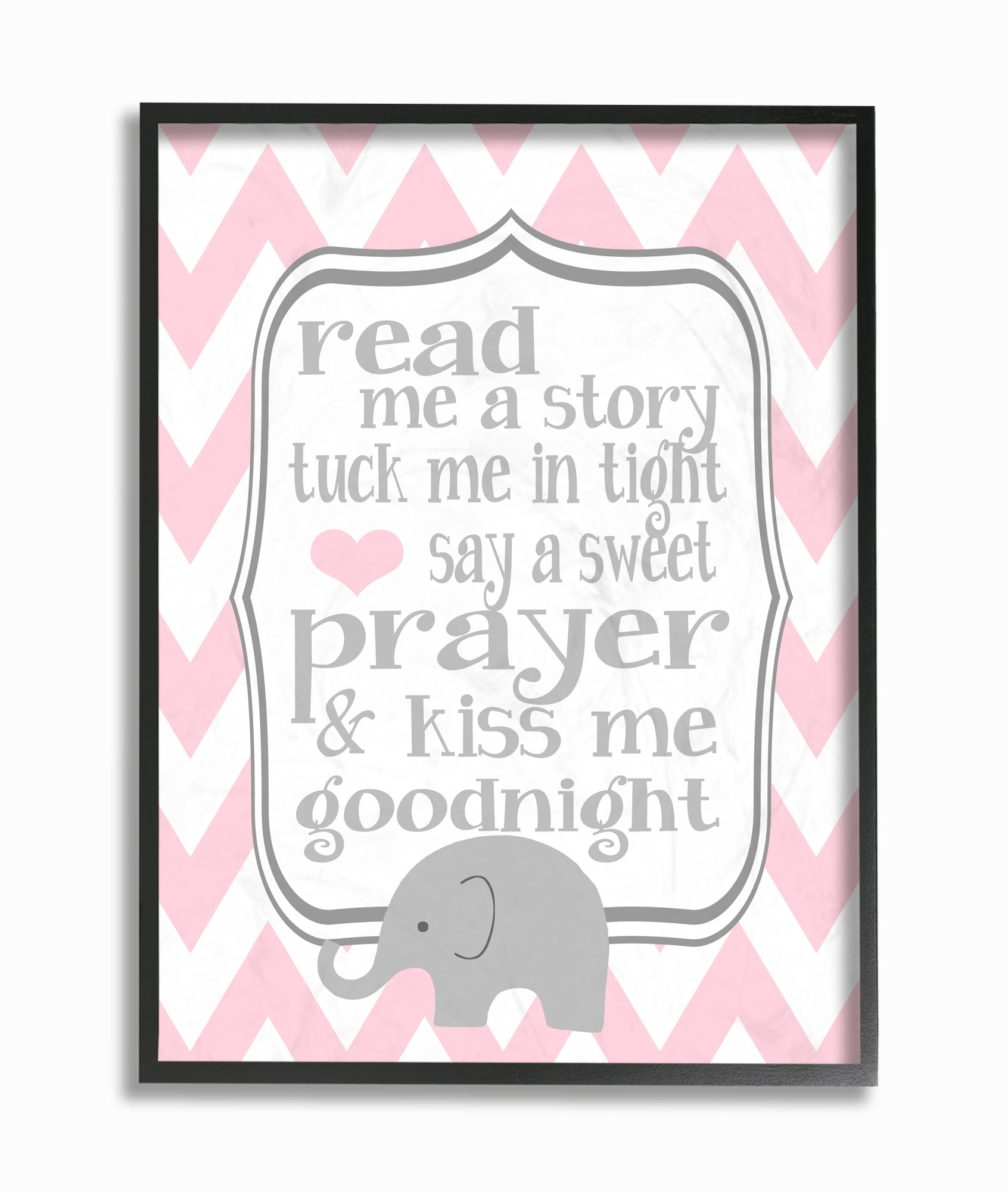 Stupell Industries Art, Read Me A Story/Elephant In Pink Chevron Graphic Art Black Framed Art Print Wall Art, 24x30, by Ashley Calhoun
